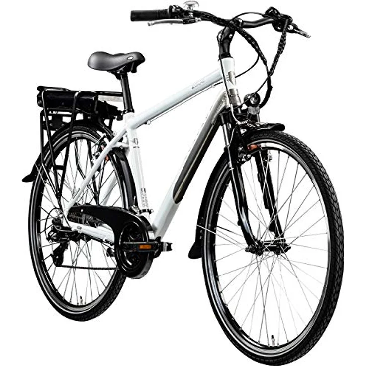 ZÜNDAPP Z802 E Bike Herren Trekking 155-185 cm Fahrrad 21 Gänge, bis 115 km, 28 Zoll Elektrofahrrad mit Beleuchtung und LED Display, Ebike Trekkingrad (weiß/grau, 48 cm) - Preisvergleich – Bild 1