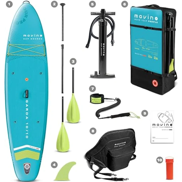 Movino SUP-Board MOVINO GARDA 2in1 Set, Allround 10'10", Traglast 150 kg, geschweißte Kanten, inkl. Rucksack, Pumpe, Paddel, Kajaksitz, Reparaturset – Bild 8