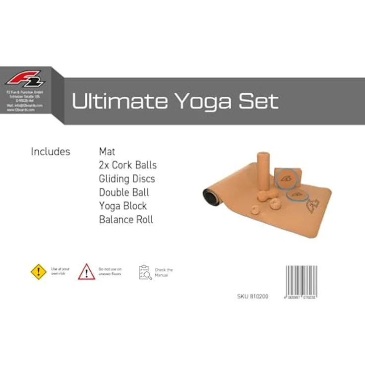 F2 Balanceboard F2 The Ultimate - 8-teiliges Yoga Set aus 100% Kork mit Yogamatte, Korkbällen und Gliding Discs – Bild 8