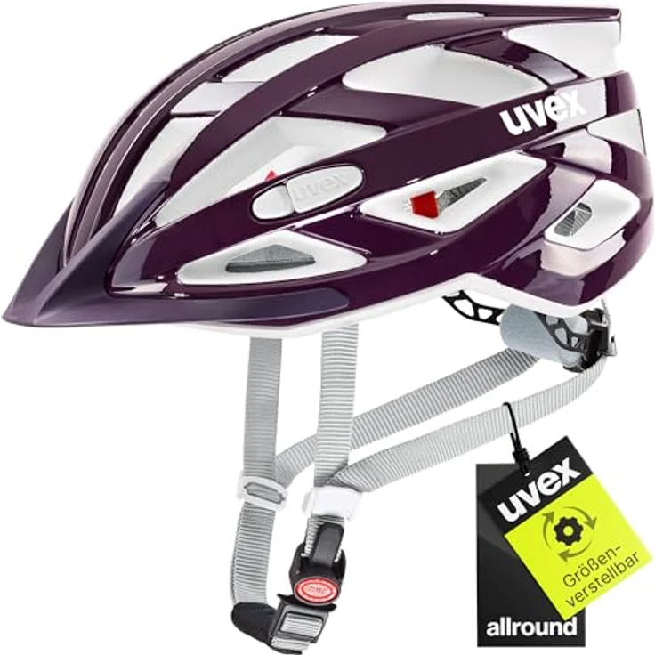 Uvex Sports i-vo 3D Velohelm, verstellbar von 52 bis 57 cm, mit Sonnenblende und Fliegengitter, violett – Bild 1