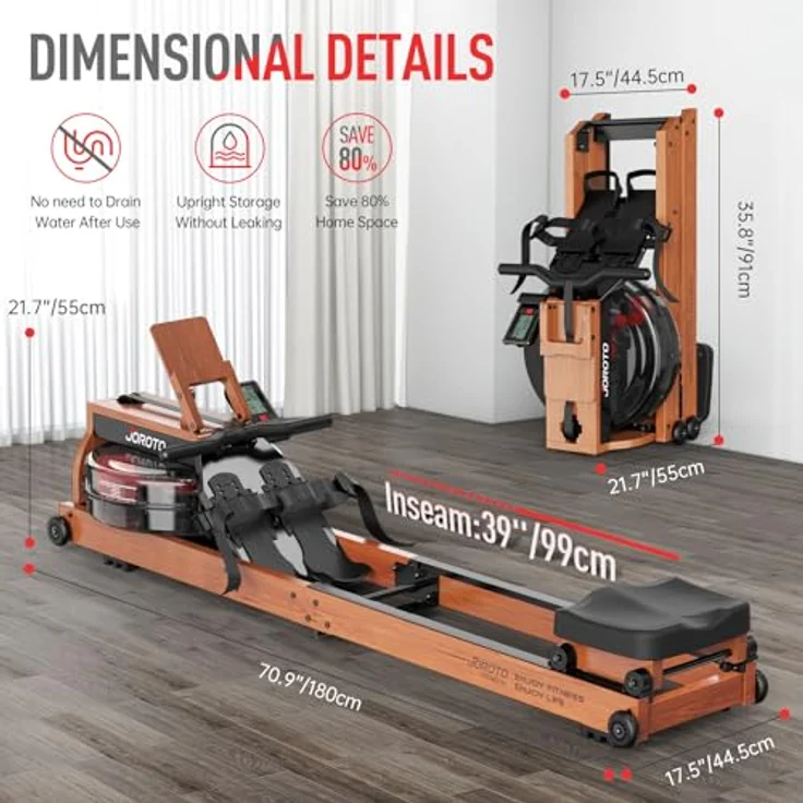 JOROTO Rudergerät MR280PRO aus Eiche, mit Bluetooth Display & Kinomap-Mitgliedschaft, faltbar, 150kg belastbar – Bild 5