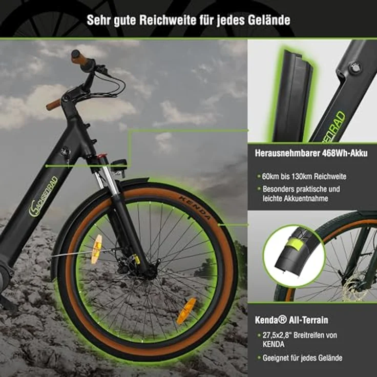 SachsenRAD E-SUV All-Terrain CityBike S5G Centro, stufenlose Enviolo-Schaltung, Gates Riemenantrieb, XCruise V7 Mittelmotor, 27,5" mit tiefem Einstieg, schwarz – Bild 5