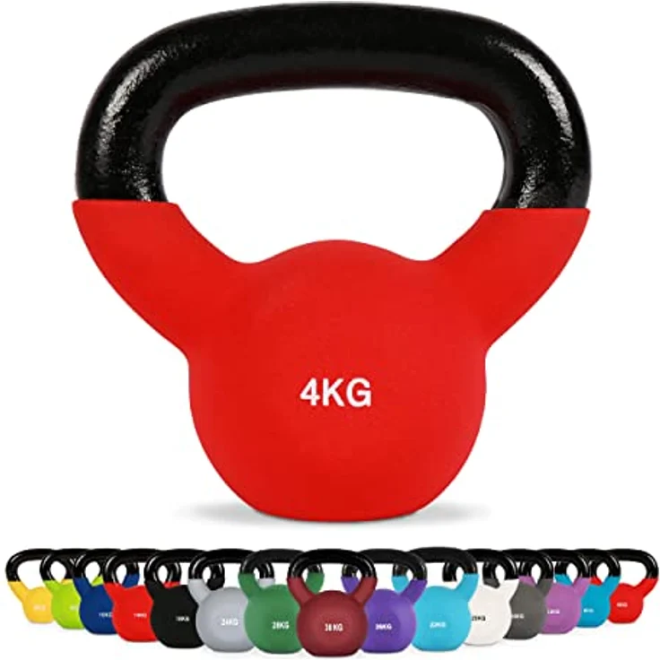 MSPORTS Kettlebell Neopren 2 – 30 kg inkl. Übungsposter (4 Kg - Rot) Kugelhantel – Bild 1