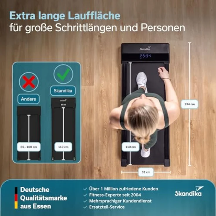 Skandika Walking Pad Nordik K6, Laufband für zuhause mit 6 km/h, 110 × 39,5 cm Lauffläche, LED-Display, Fernbedienung, Bluetooth, Kinomap App-kompatibel, kompakt und platzsparend – Bild 3