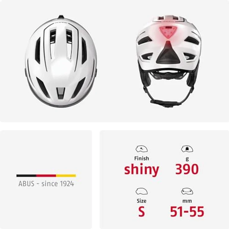 ABUS Stadthelm Pedelec 2.0 ACE - Fahrradhelm mit Rücklicht, Visier, Regenhaube, Ohrenschutz - Weiß Glänzend, Größe S – Bild 5