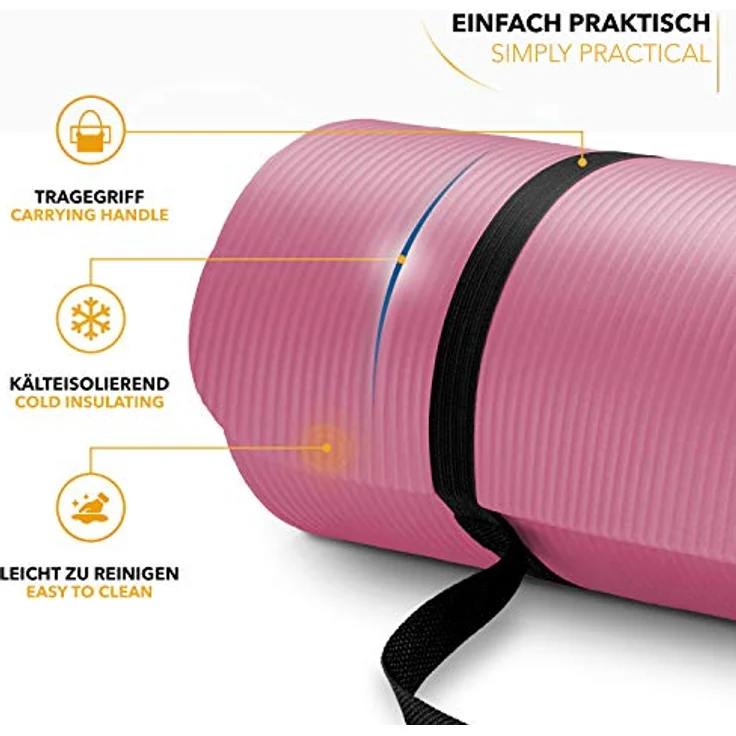 TRESKO Yogamatte Phthalatfrei, rutschfest & gelenkschonend mit Tragegurt, 185 x 60 x 1,5 cm, rosa – Bild 2