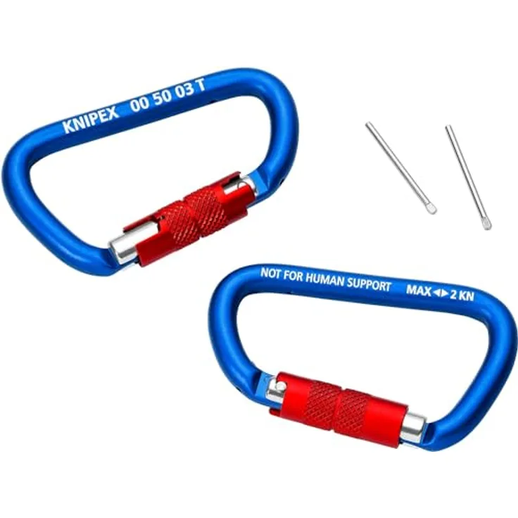 Knipex Materialkarabiner 2 Stück 82 mm 00 50 03 T BK, Twistlock-Sicherung, Pilzkopfsicherung, schwarz