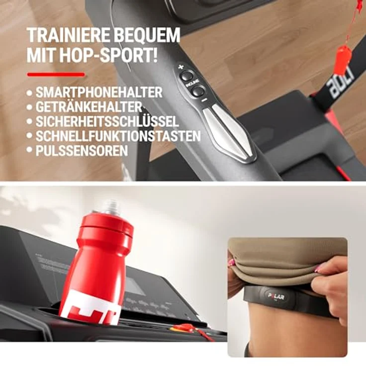Hop-Sport Laufband für Zuhause HS-1400LB Bolt – Klappbares Laufband mit App-Steuerung, Bluetooth, MP3-Player und HRC-Programmen, 14km/h, inkl. Pulsgurt – Bild 5