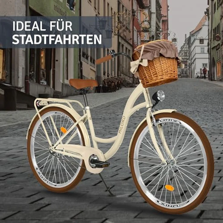Milordbikes City-Fahrrad, Braun-Creme, 46 cm, Metallrahmen, 700C x 35 mm Reifen, inklusive Pedale und Lenker – Bild 6