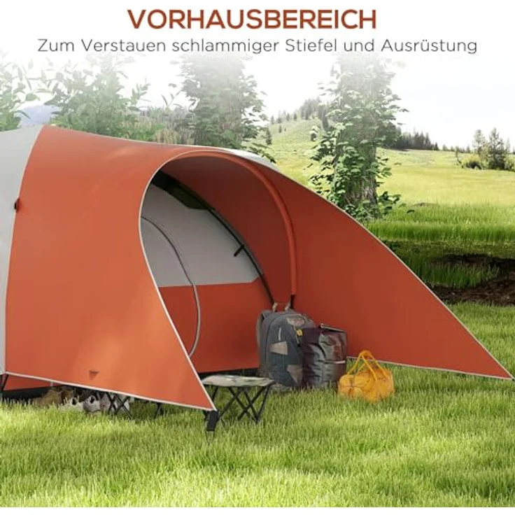 Outsunny Tunnelzelt, Wasserabweisend Familienzelt für 6 Personen, Festivalzelt mit Fenster, Orange – Bild 3