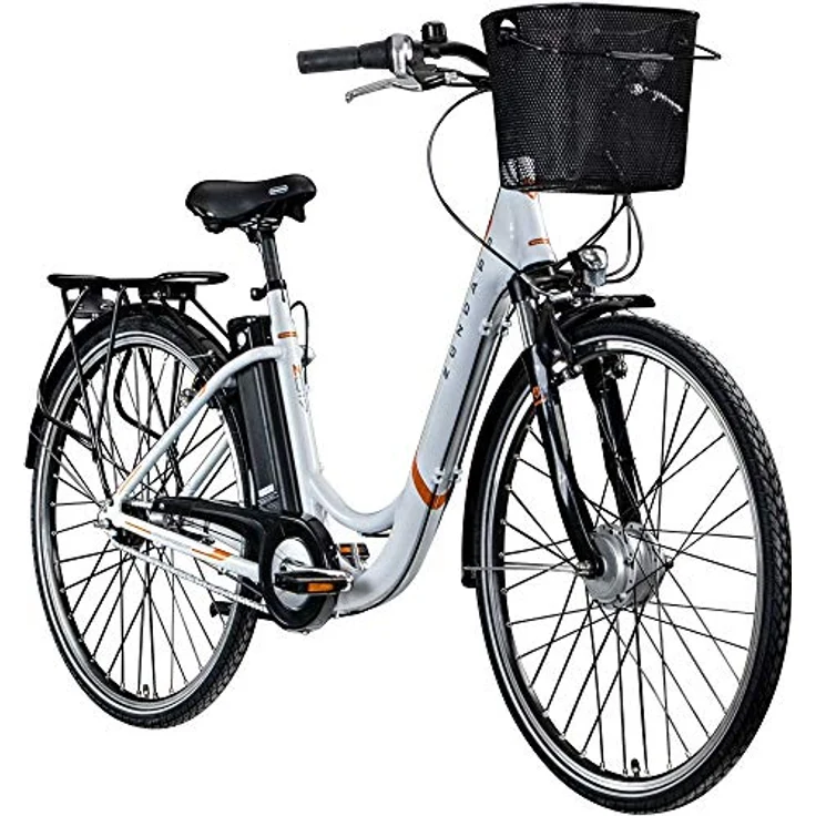 ZÜNDAPP E Bike Damen Fahrrad 28 Zoll | Ebike City Retro E-Bike 7 Gang Schaltung Rücktrittbremse | Elektro Fahrrad mit 375 Wh Akku Z517 (weiß/orange, 48 cm) – Bild 1