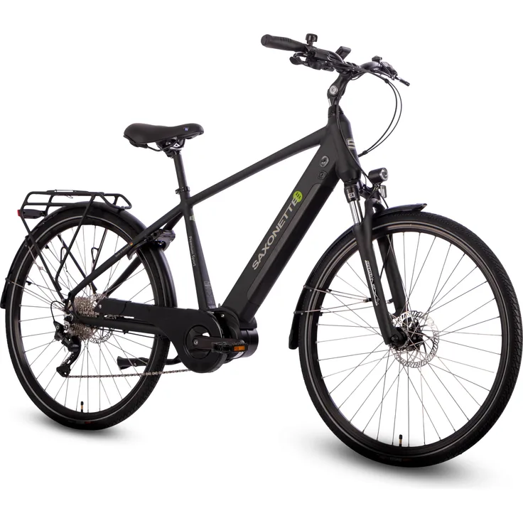 SAXONETTE Premium Sport Diamant E-Bike, 28", 10-Gang Kettenschaltung, 90Nm Mittelmotor, 522Wh Akku, RH48, schwarz matt