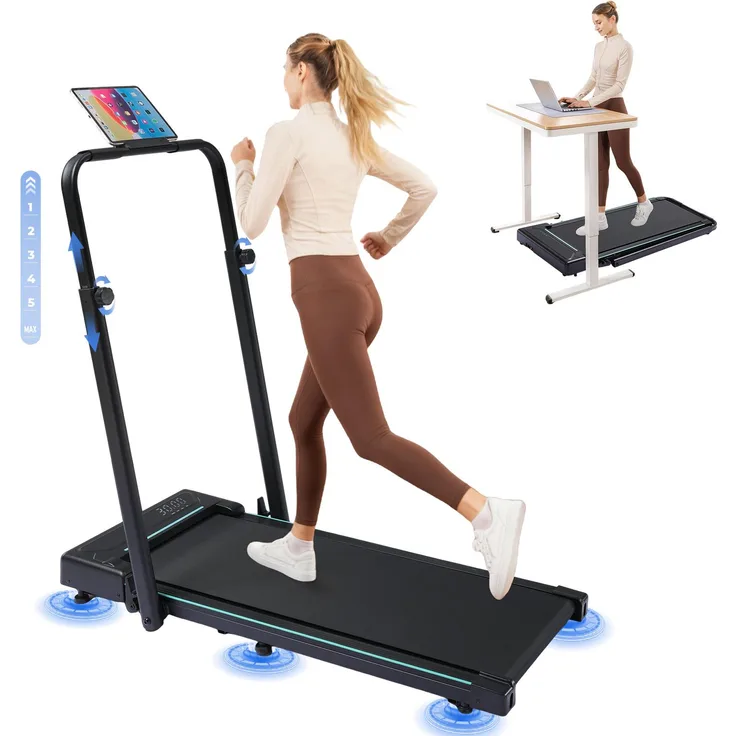 GTPLAYER Walking Pad, klappbares Laufband mit LED-Anzeige, Fernbedienung, höhenverstellbaren Armlehnen, ultra-leisem Motor, 1-6 km/h, 2.5 PS