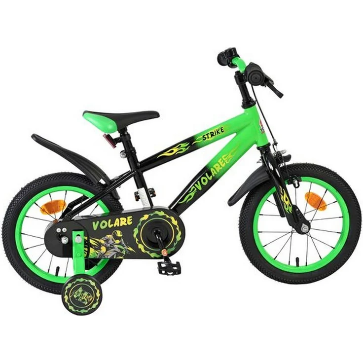 Volare Strike Kinderfahrrad, 14 Zoll, schwarz-grün, Rücktritt- und Handbremse, geschlossener Kettenschutz, für 3,5–5 Jahre