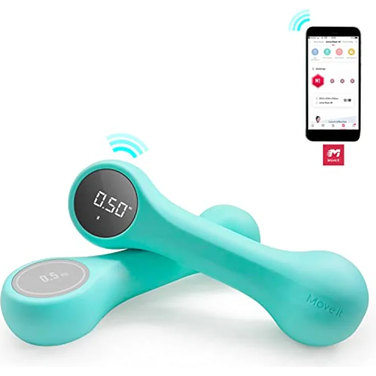 AsVIVA Smart Hantel 2er-Set KH3 Bluetooth Kurzhantel 0,5 kg – 1 kg mit Sensormodul App kompatibel Gymnastikhantel (Türkis/ 2 x 0,5 kg)
