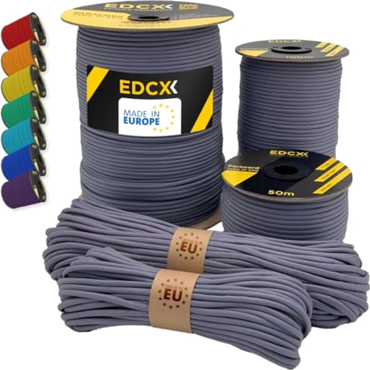 EdcX Paracord 550 Typ III, 4 mm Nylonseil in Shark, 15 m | Ideal für Basteln, Camping und Outdoor-Aktivitäten – Bild 1
