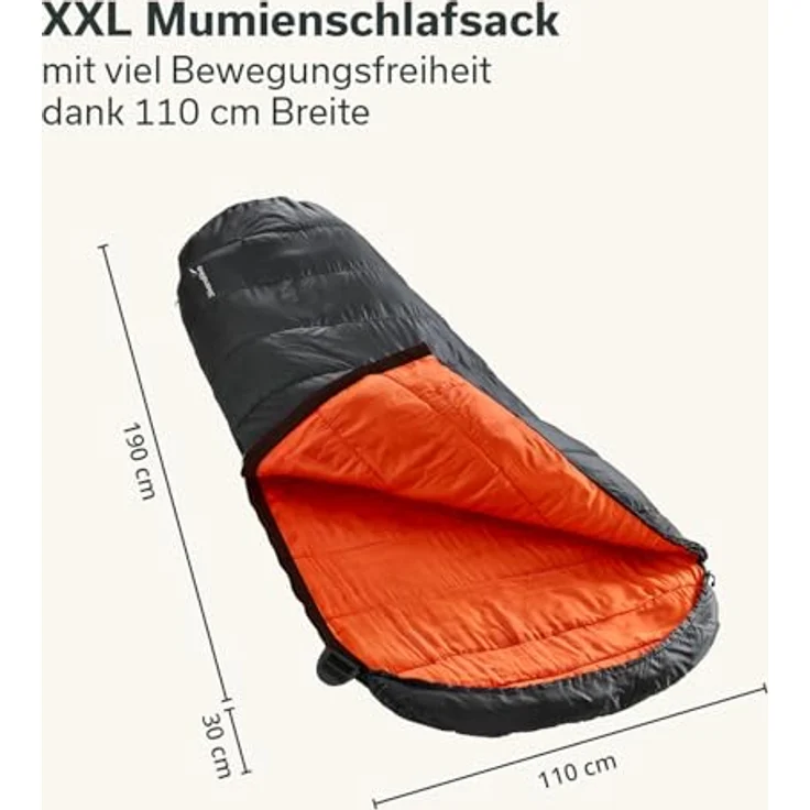 SKANDIKA Mumienschlafsack Vegas, Outdoor, schwarz, wasserabweisend, kombinierbar, bis -12°C, 220x110 cm – Bild 2