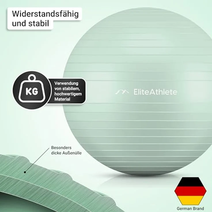 EliteAthlete Gymnastikball Sitzball Büro ergonomisch mit Anti Burst System - Fitness Pilates Schwangerschaft - Schwangerschaftsball Fitnessball Yogaball - Yoga Ball 55cm inkl. Luftpumpe – Bild 5