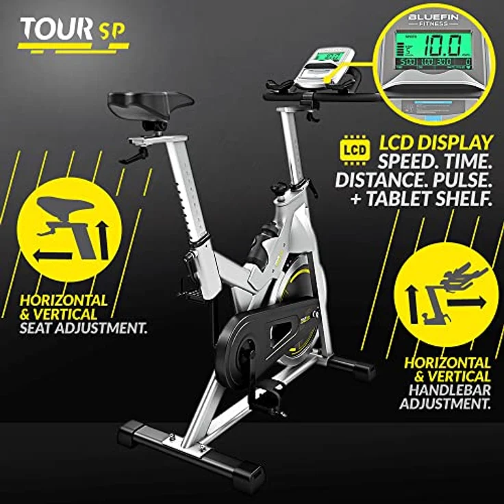 Bluefin Fitness Tour SP Hometrainer Bike | Heimtrainer SP Speed Fahrrad Trainingsfahrrad | Kinomap Smartphone App - Live Video Coaching & Training | Bluetooth | Schwarz & Grau Silber – Bild 4