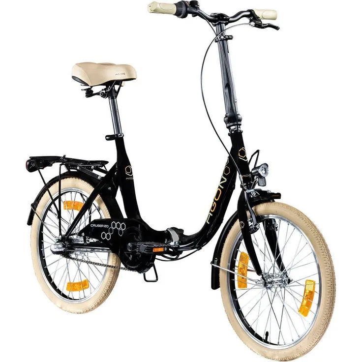agon® Faltrad Cruiser, 3 Gang Nabenschaltung, 20 Zoll Klappfahrrad mit Gepäckträger und StVZO-Beleuchtung, rot/grün/schwarz/weiß