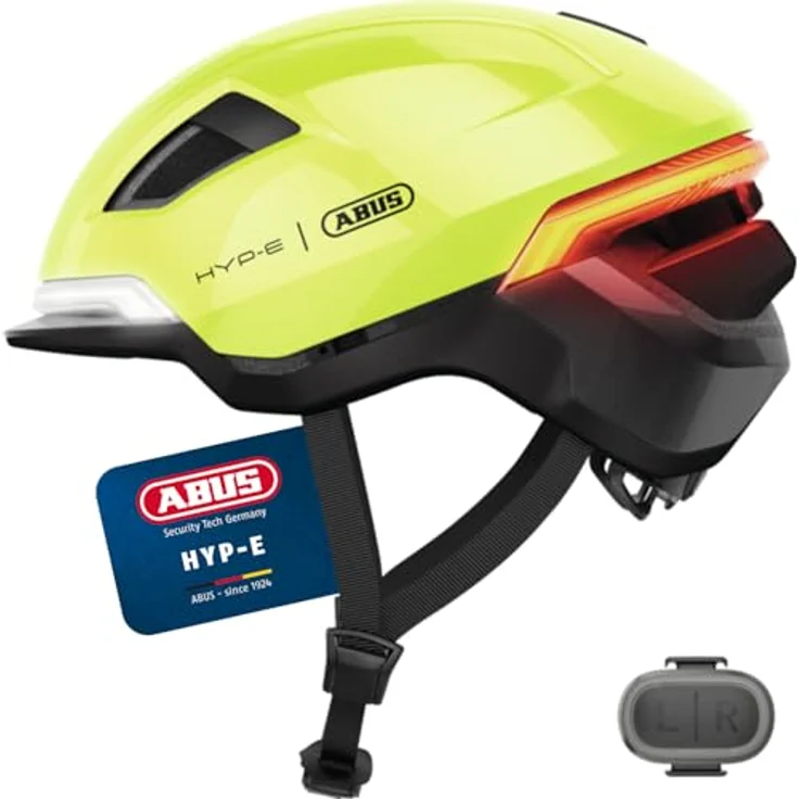 ABUS HYP-E Fahrradhelm, Helm mit Frontlicht, Rücklicht und Blinklicht, geeignet für E-Bikes und S-Pedelecs, Größe L, Gelb – Bild 1