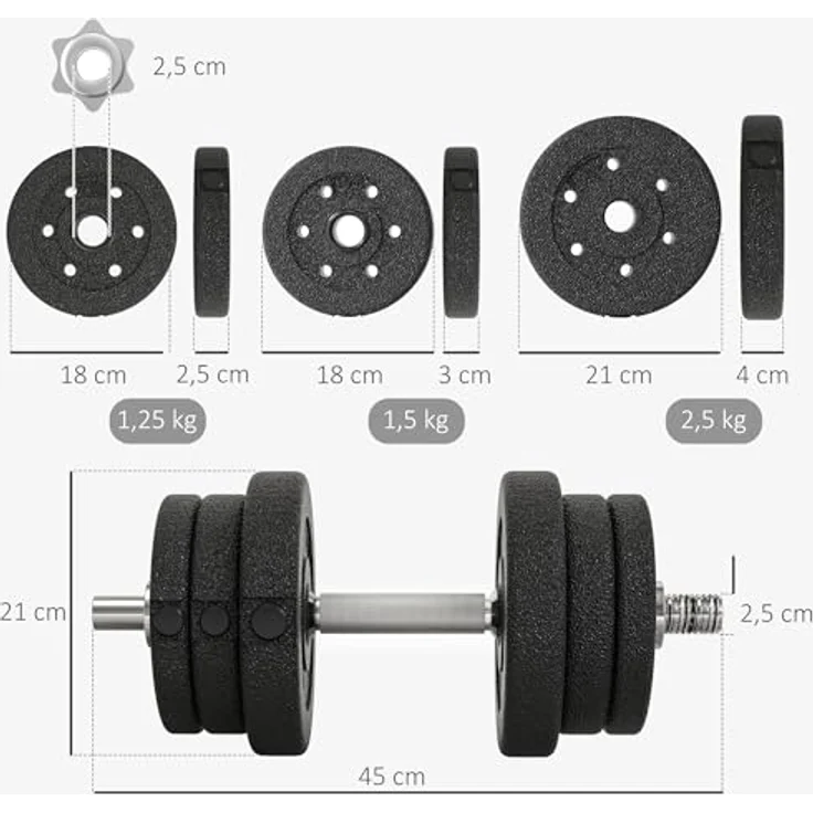 HOMCOM Hantel-Set 25KG, Kurzhantel Set aus Stahl und Kunstleder, Schwarz, für Zuhause und Krafttraining – Bild 7