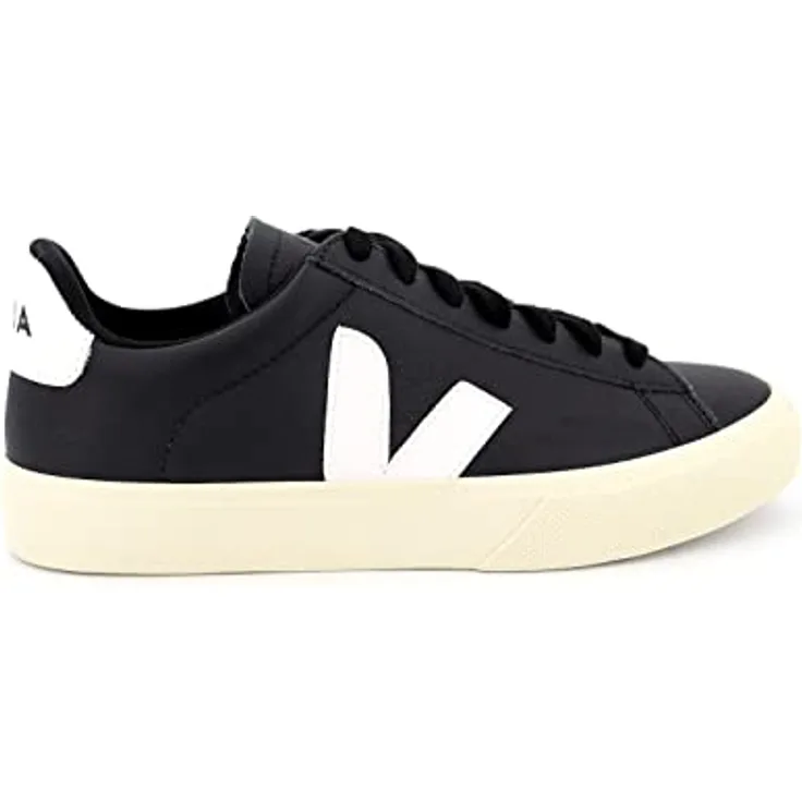 Veja Campo Damen Sneaker, Chromefree Leder Turnschuhe mit abriebfester Innenauskleidung aus recycelten Plastikflaschen, Schwarz-Weiß – 7 Großbritannien - 40 EU - 9 US