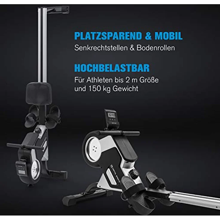 CAPITAL SPORTS Rudergerät, Rudermaschine mit 105cm Alu-Gleitbahn, 8-Stufigem Magnetwiderstand, Klappbar, Schwarz – Bild 3