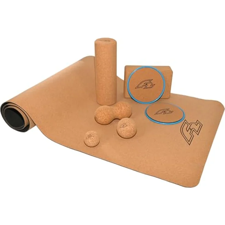 F2 Balanceboard F2 The Ultimate - 8-teiliges Yoga Set aus 100% Kork mit Yogamatte, Korkbällen und Gliding Discs – Bild 1