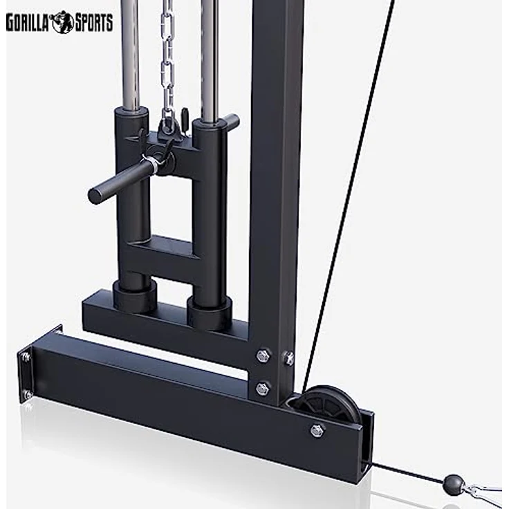 GORILLA SPORTS® Kabelzugturm zur Wandmontage, mit Seilzug, Latzugstange und 2 Federverschlüssen, bis 300kg Belastbar, Schwarz - Kraftstation für effektives Oberkörpertraining – Bild 4