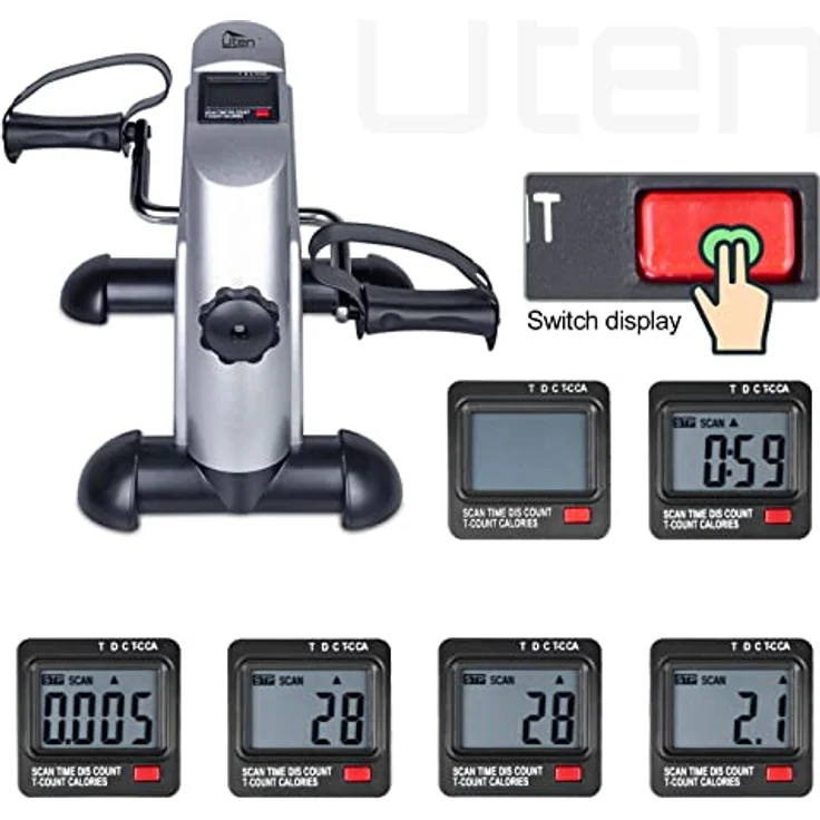 Uten Beintrainer, Heimtrainer Mini Bike Arm und Beintrainer für Zuhause Büro Einstellbarer Widerstand mit Rutschfester Matte für Senioren Reha Maßnahmen Silber – Bild 2