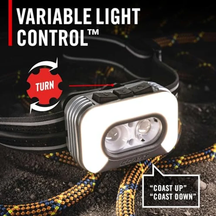 Coast RL35R, Sprachgesteuerte LED-Stirnlampe mit 1100 Lumen, ARC280™-Beleuchtung, 4 Farbmodi, Sicherheitslicht und USB-C-Ladeanschluss – Bild 4