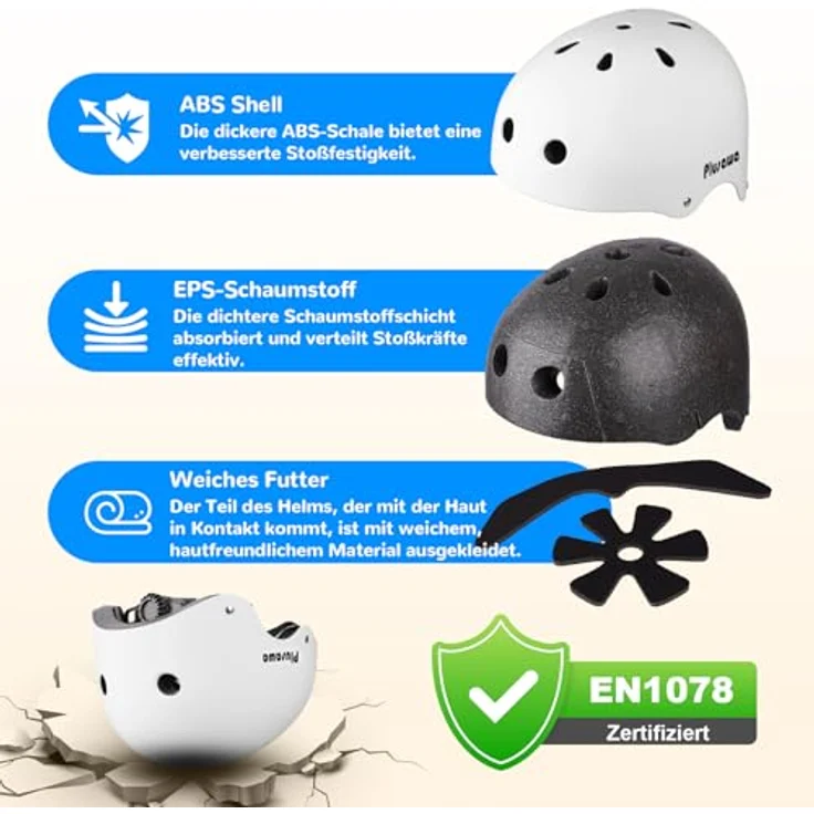 Tacklife PA-902 Kinder Fahrradhelm, EN1078 CE-zertifiziert, verstellbarer Kinnriemen, 3D DIY Sticker & reflektierende Aufkleber, unisex in Weiß/Rosa/Blaut – Bild 3