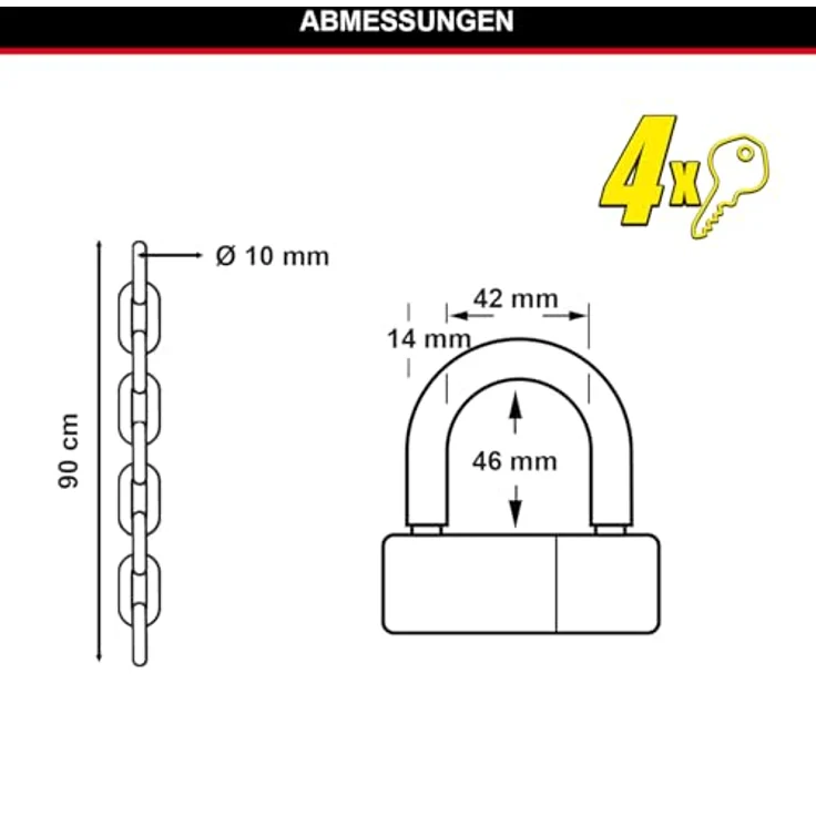 Master Lock Nr. 8234EURDPRO, Veloschloss 90 cm mit gehärteten Stahlgliedern, wetterfest und Hochsicherheits-Scheibenzylinder – Bild 6