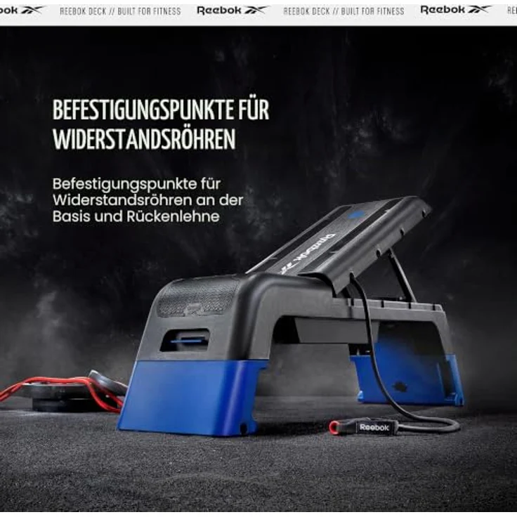 Reebok Deck Training Bench - Vielseitige Fitnessplattform mit 20+ Setup-Kombinationen, Neigungs- und Höhenverstellung, blau – Bild 10
