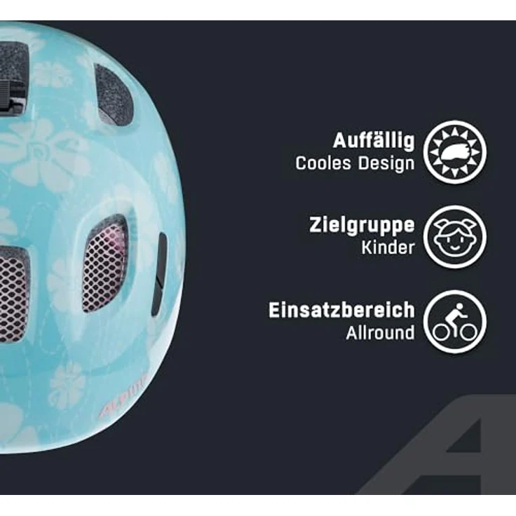 ALPINA Ximo Kinderfahrradhelm, Leicht, Bruchfest, mit optionalem LED-Licht, Aqua Rose Flower Gloss, Größe 47-51 – Bild 3