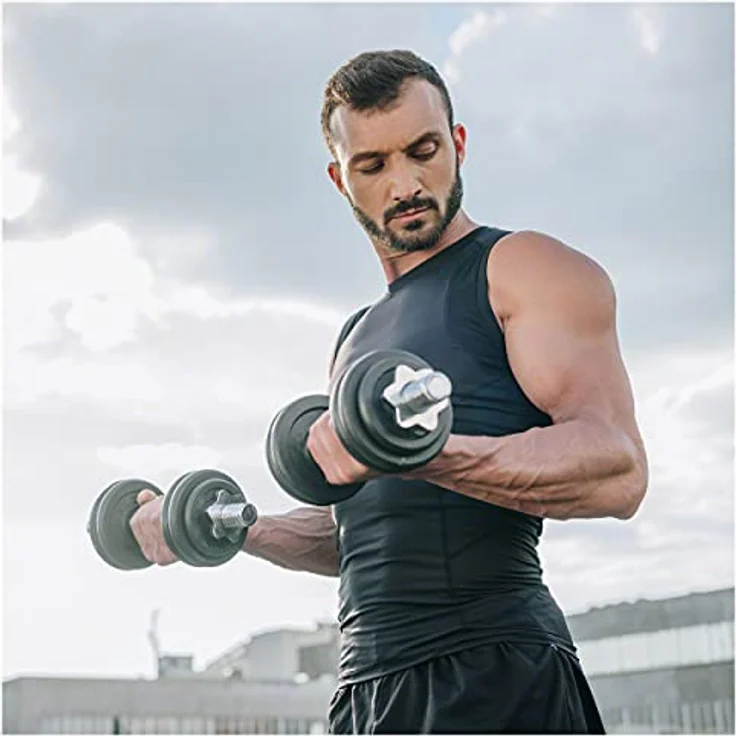 Sport-Tec Kurzhantel-Set, 20 kg - EINFACHER ZUSAMMENBAU, GERÄDELTE GRIFFE, JEDERZEIT WANDELBAR, FÜR VERSCHIEDENE ÜBUNGEN – Bild 2