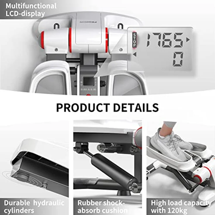 PROIRON Stepper für Zuhause, Swing Stepper 120kg mit Display für Bein und Po-Training, Mini Stepper Sport Stepper Twister Stepper Cardi - verschleißfreie Hydraulik-Zylinder - ohne Lär – Bild 5