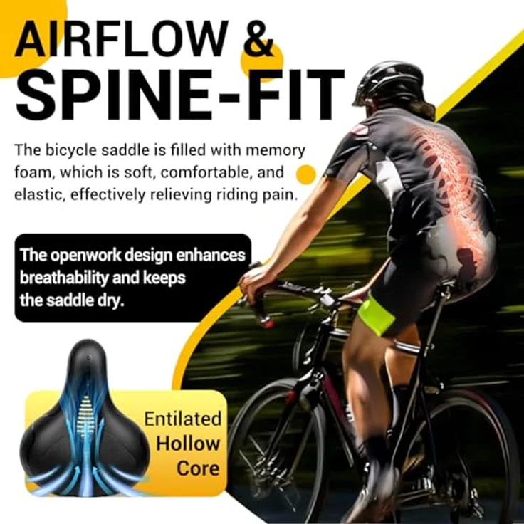 SPGOOD Fahrradsattel, Bequem Weich Memory Foam mit Wasserdichtem Kunstleder, Ergonomisches Hohldesign und Reflektierendem Gurtdesign – Bild 4