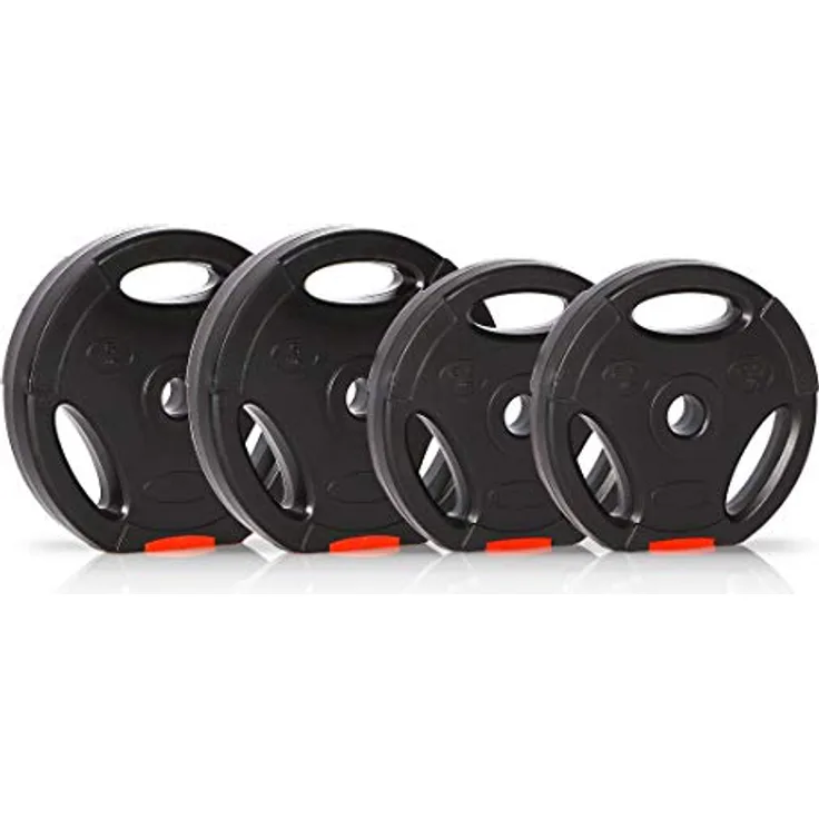 Ultrasport Hantelscheiben, 4 Hantelgewichte im Set, 2 x 2,5 kg, 2 x 5 kg, Standard 30-mm-Bohrung, nutzbar mit Kurzhanteln und Langhantelstangen, mit Eingriffen für freies Training, Schwarz