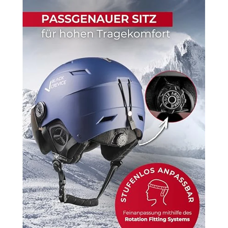 BLACK CREVICE Skihelm Kirchberg, Navy mit Visier, L (58-61cm), atmungsaktiv, stufenlos anpassbar, CE-zertifiziert – Bild 3