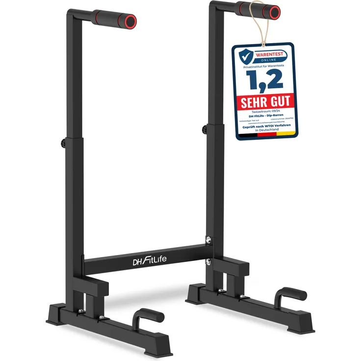 DH FitLife Dip Barren Dipständer 9-fach verstellbar (100-130cm) - Kraftstation für Zuhause, Calisthenics & Krafttraining Parallettes
