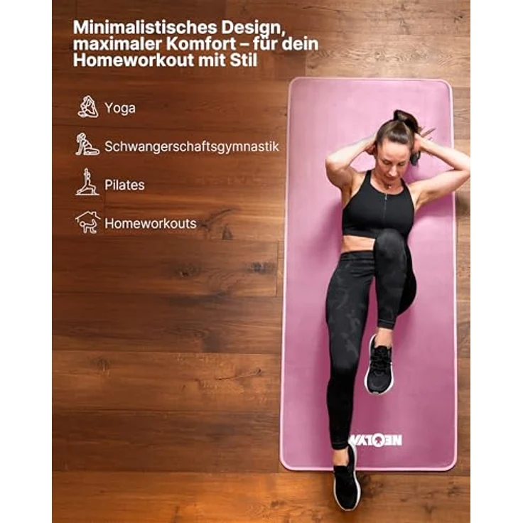 NEOLYMP Fitnessmatte, Yogamatte in Pink mit Tragegurt und Trainingsbuch inklusive Übungseinheiten – Bild 5
