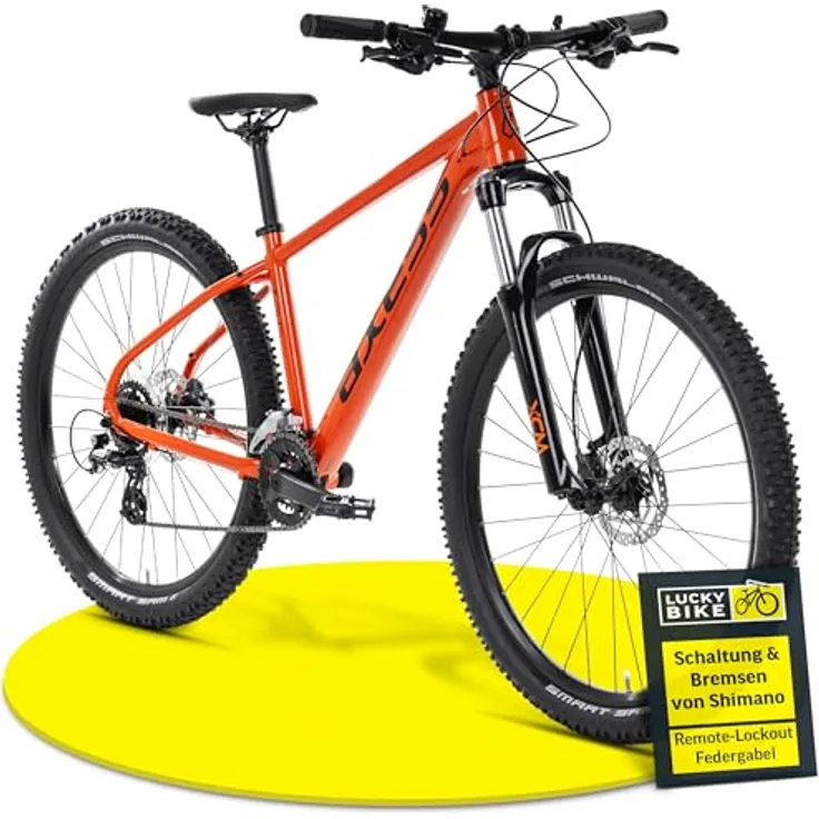 Axess DEBRIS Hardtail Mountainbike 29 Zoll, orange, mit Remote-Lockout und 2x8 Shimano Schaltung