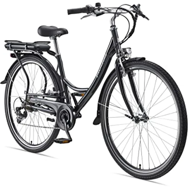 Teutoburg Senne Pedelec Citybike Elektrofahrrad schwarz, E-Bike 28 Zoll, 10,4 Ah/36V Lithium Ionen Akku, 7-Gang Shimano-Kettenschaltung - Preisvergleich