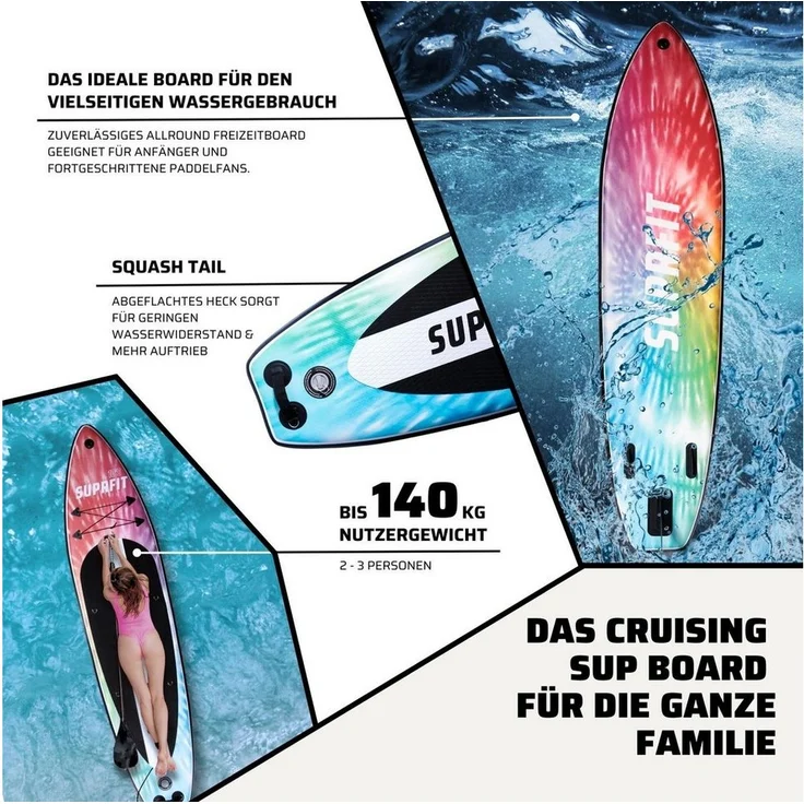 SF SUPRFIT SUP-Board Stand-Up-Paddling Board Batik, aufblasbares Komplett-Set, doppelter PVC-Schichtung, max. Tragfähigkeit 140 kg, 330 x 78 x 15 cm