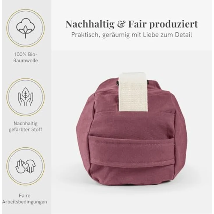 Lotuscrafts® Yogatasche PUNE, Bio-Baumwolle, Fair & Ökologisch, für Yogamatte bis 65 cm, mit Extra Fach, 72 x 18 x 15 cm – Bild 3