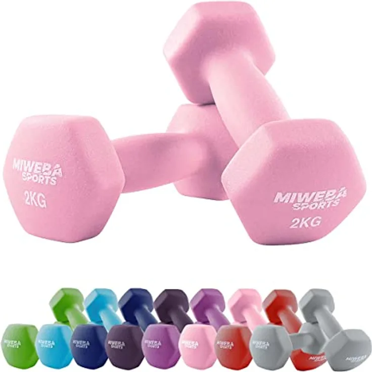 Miweba Sports Neopren Hantelset NKH100 | 𝐏𝐫𝐨𝐟𝐢 Hantel - Hexagon Hanteln Set - Kurzhanteln - Kurzhantel Set - Gymnastikhanteln - Hantel Set - Dumbbell - 0,5-10 Kg (2X 1.0 kg, Rosa)