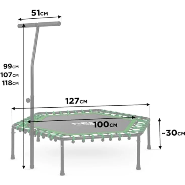 Neo-Sport Fitness Trampolin Mini Jumping Trampolin mit höhenverstellbarem Haltegriff, Durchmesser 127 cm, bis 100 kg, für Indoor und Outdoor, grün – Bild 4