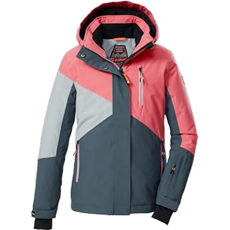 Killtec KSW 209 Girls Ski Jacket, wasserdicht und atmungsaktiv, dunkel denim/koralle pink/hell rauchblau, Größe 164